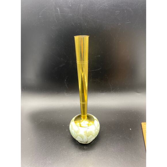 Vintage 1950's‎ Delft Holland Blue Hand Painted Brass & Ceramic Bud Vase 9" - Picture 3 of 10